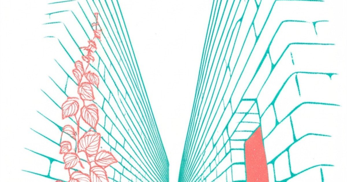 Editorial illustration of a maze with towering stone walls, teal line work and coral accents on a white background
